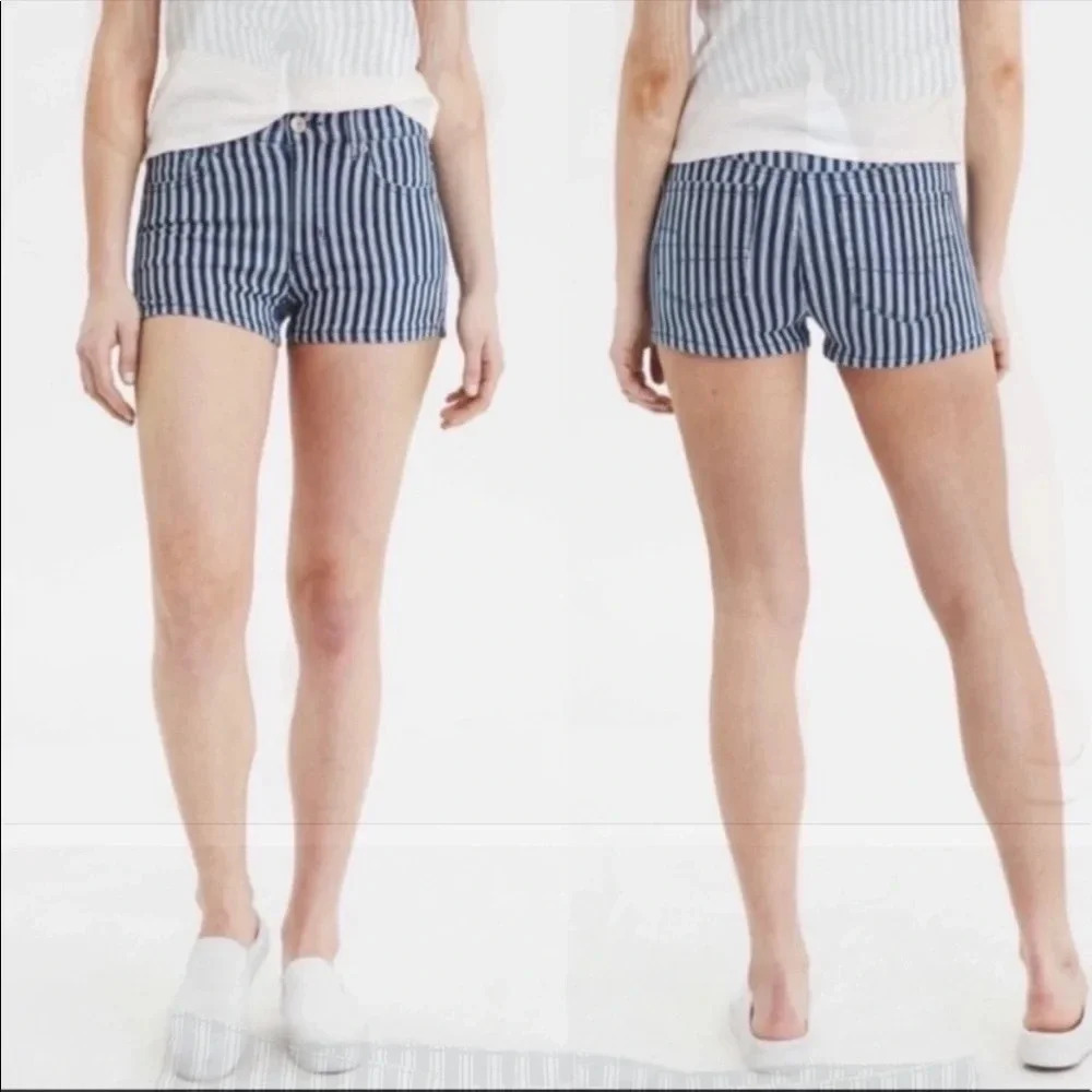 American Eagle AE High Rise Shortie Striped Denim Shorts Jean Size 4 - Picture 4 of 7